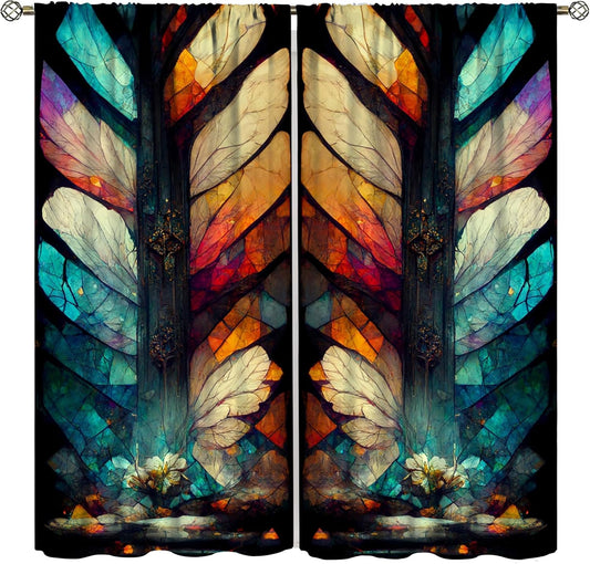 Stained Glass Curtains,Vintage Magical Colorful Abstract Art Home Decor Drapes for Bedroom Living Room Kitchen Window Treatment 2 Panels Set Total Size 52" W X 84" L Inch