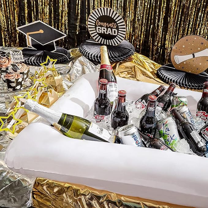 HBlife 4 PCS Inflatable Serving Bar, Salad Ice Tray Food Drink Containers with Drain Plug and 1 Hand Air Pump, Inflatable Buffet Cooler for Party Supplies