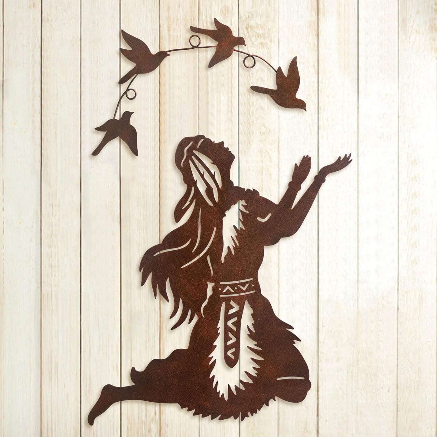 Native American Southwest Metal Wall Art Elf Woman West Indian Style Set of 2