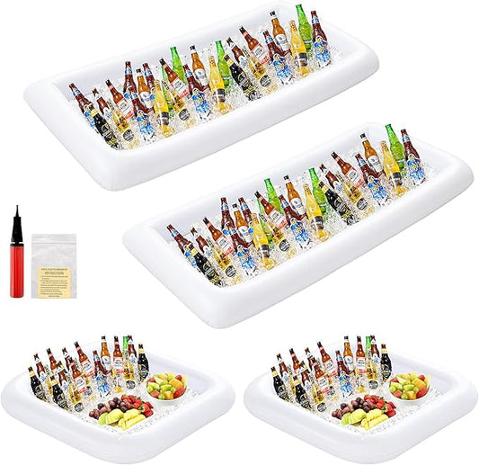 HBlife 4 PCS Inflatable Serving Bar, 2 Size Inflatable Buffet Cooler for Party,BBQ,Luau, Salad Ice Tray Food Drink Containers with Drain Plug and 1 Hand Air Pump