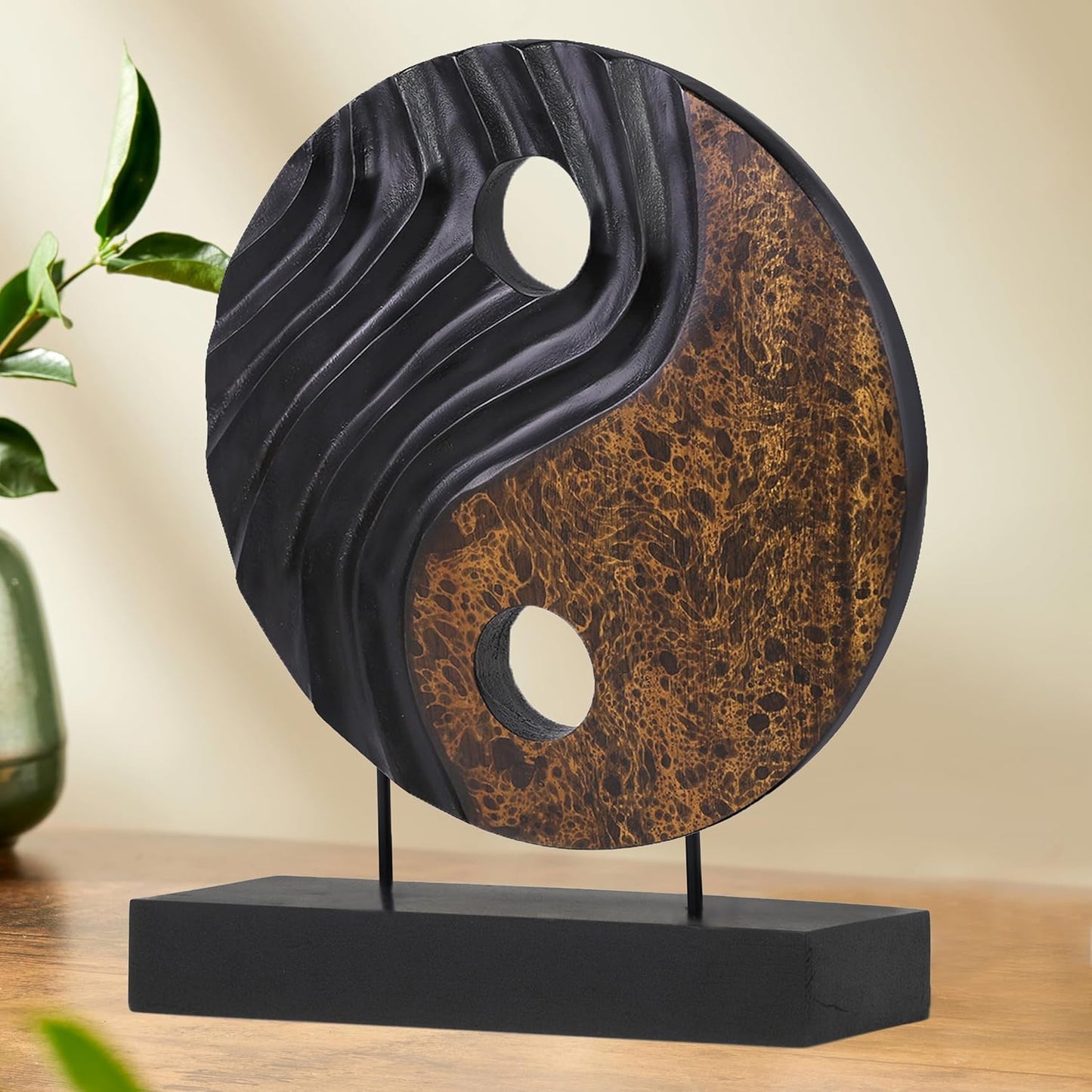 Decozen Handcrafted Solid Wood Yin Yang Sculpture Ideal for Home, Mantel, Fireplace, and Foyer Decor - Valentines Day Gifts