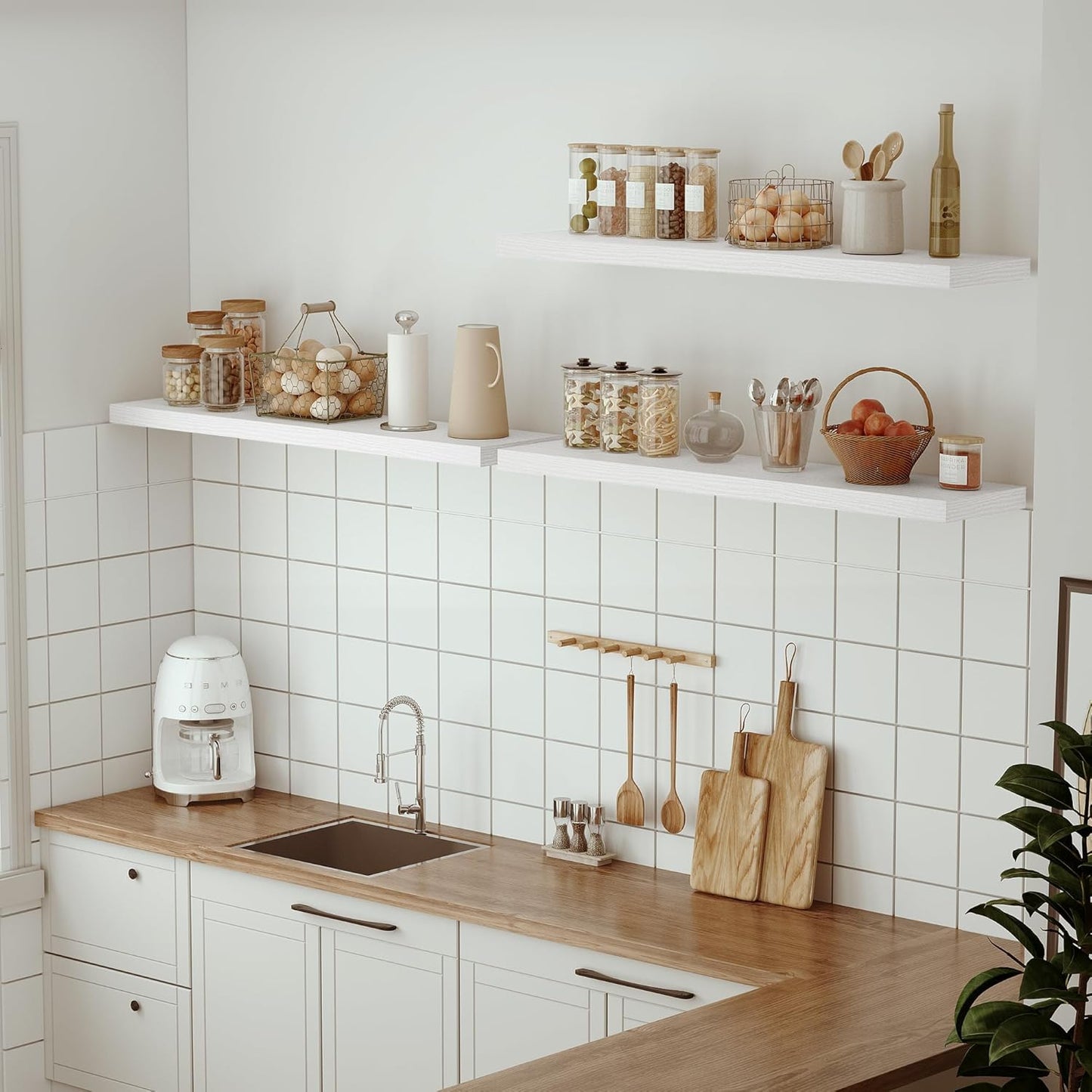 Single Floating Shelves 48 Inches, 48 x 10 inch Deep x 1.8 in Thick, Long Wall Shelves Heavy Duty 80 lbs for Bedroom, Living Room, Kitchen, Office, Modern Shelf Book Home Decor, White