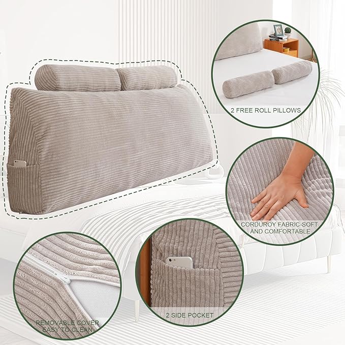 HIGOGOGO Wedge Headboard Pillow, Bed Rest Reading Pillow, Backrest Positioning Support Bolster Cushion with Removable Cover,King Size 76.8X20.4X8.4,Grey