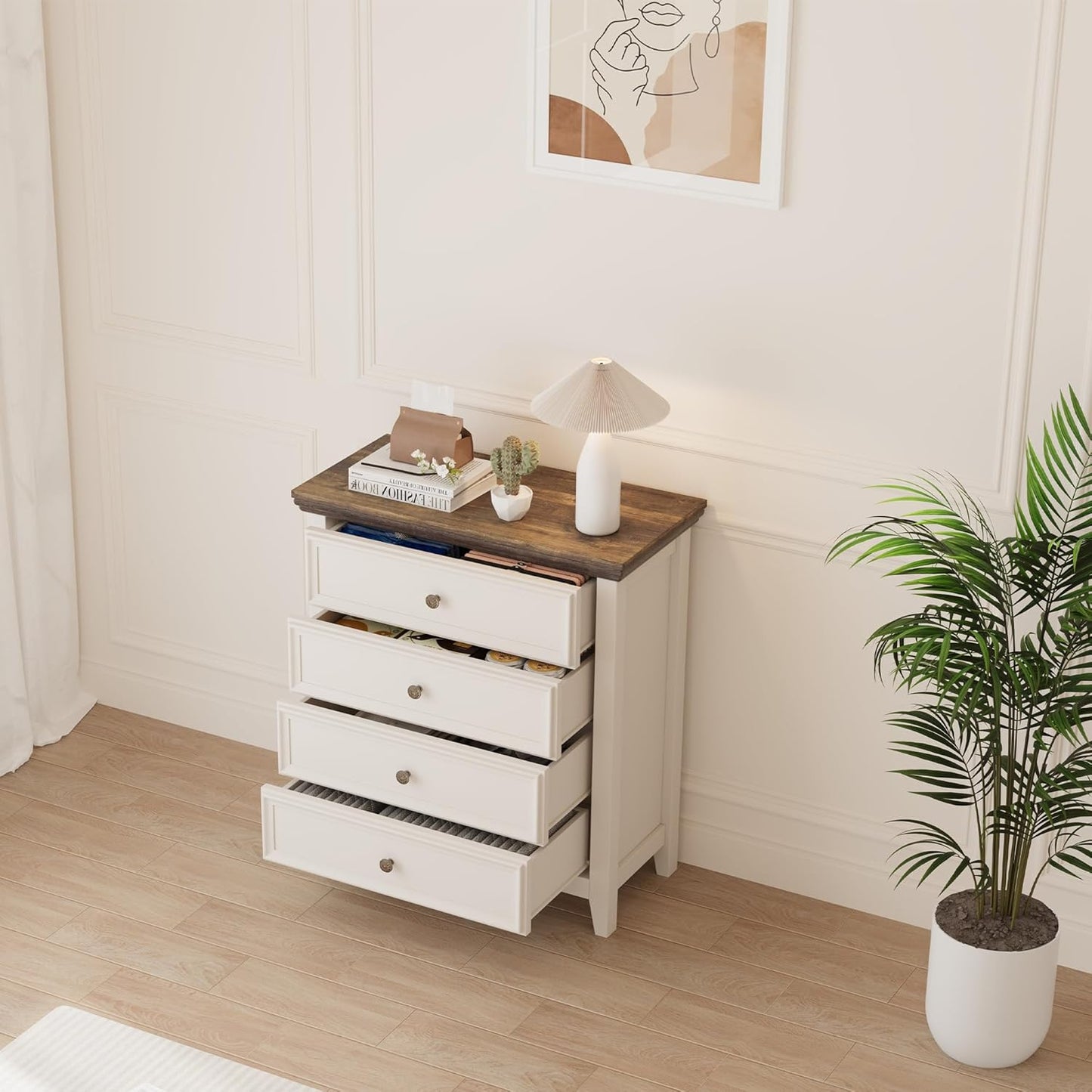 BLANKSPACE Dresser for Bedroom, 4 Drawer Dresser, Modern 4 Chest of Drawers, Farmhouse Storage Cabinet with 4 Drawers for Home Office, Dining Room, Antique White