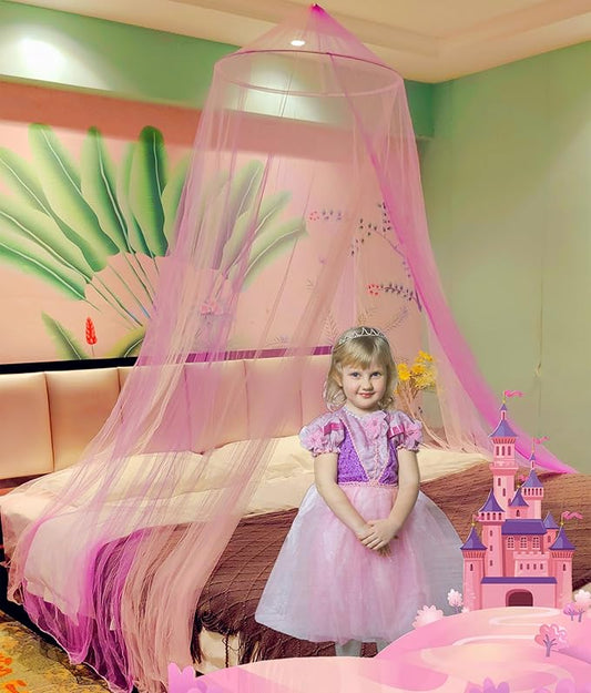 Eimilaly Two-Tone Bed Canopy Mosquito Net Pink Purple, Bed Canopy for Girls Room Decor - Insect Protection Hanging Canopy for Adults, Babies, Single Door
