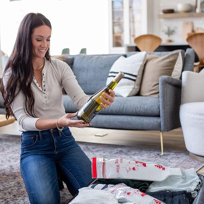 Lazenne Wine Cush - Reusable Wine Bag Sleeve (Set of 6). Wine Travel Protector with Triple Lock and Triple Skin - Spirit, Olive Oil, Beer, Perfume and Wine Bottle Protector for Airplane Luggage