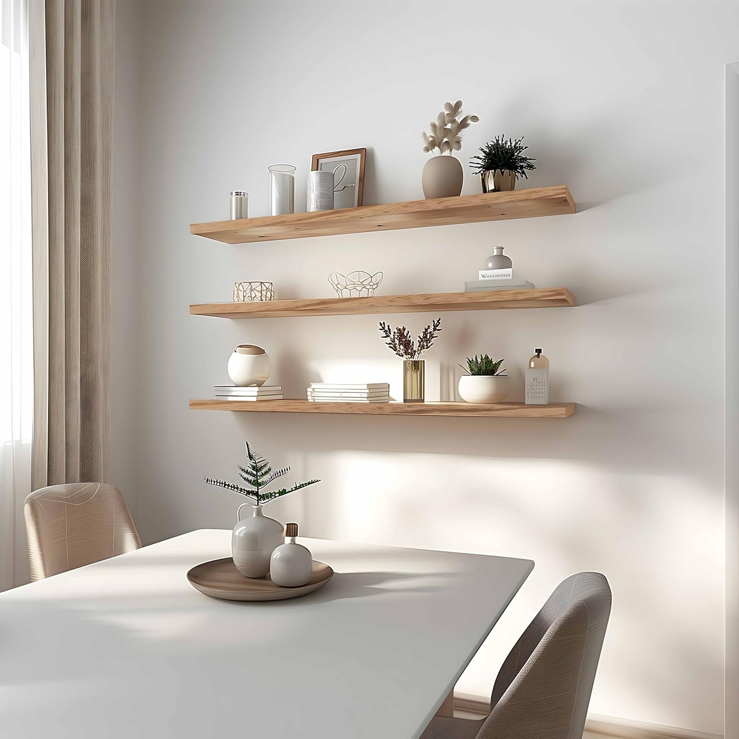 Wood Floating Shelves for Wall Decor, Rustic Wall Shelves for Bedroom Bathroom Kitchen Living Room, Set of 4 Light Walnut 48 Inch