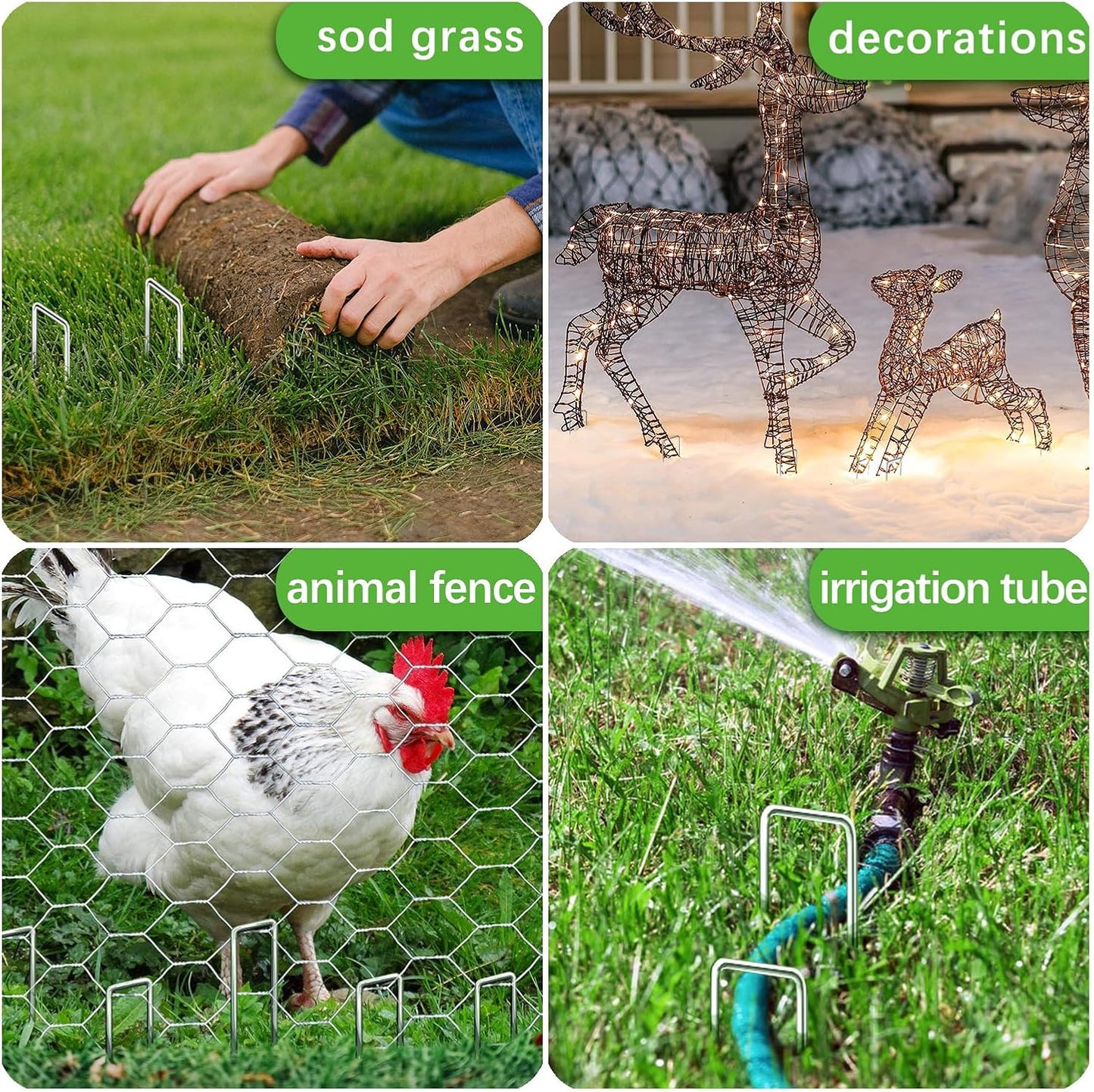 100 Pack Landscape Staples 4 Inch 12 Gauge Garden Stakes Galvanized Garden Staples Pins Anti-Rust Ground Stakes for Weed Barrier, Irrigation Tubing, Yard Lawn, Landscape Fabric