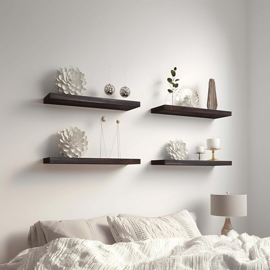 Brown Wood Floating Shelves for Wall Rustic Wall Shelves for Bedroom Set of 6