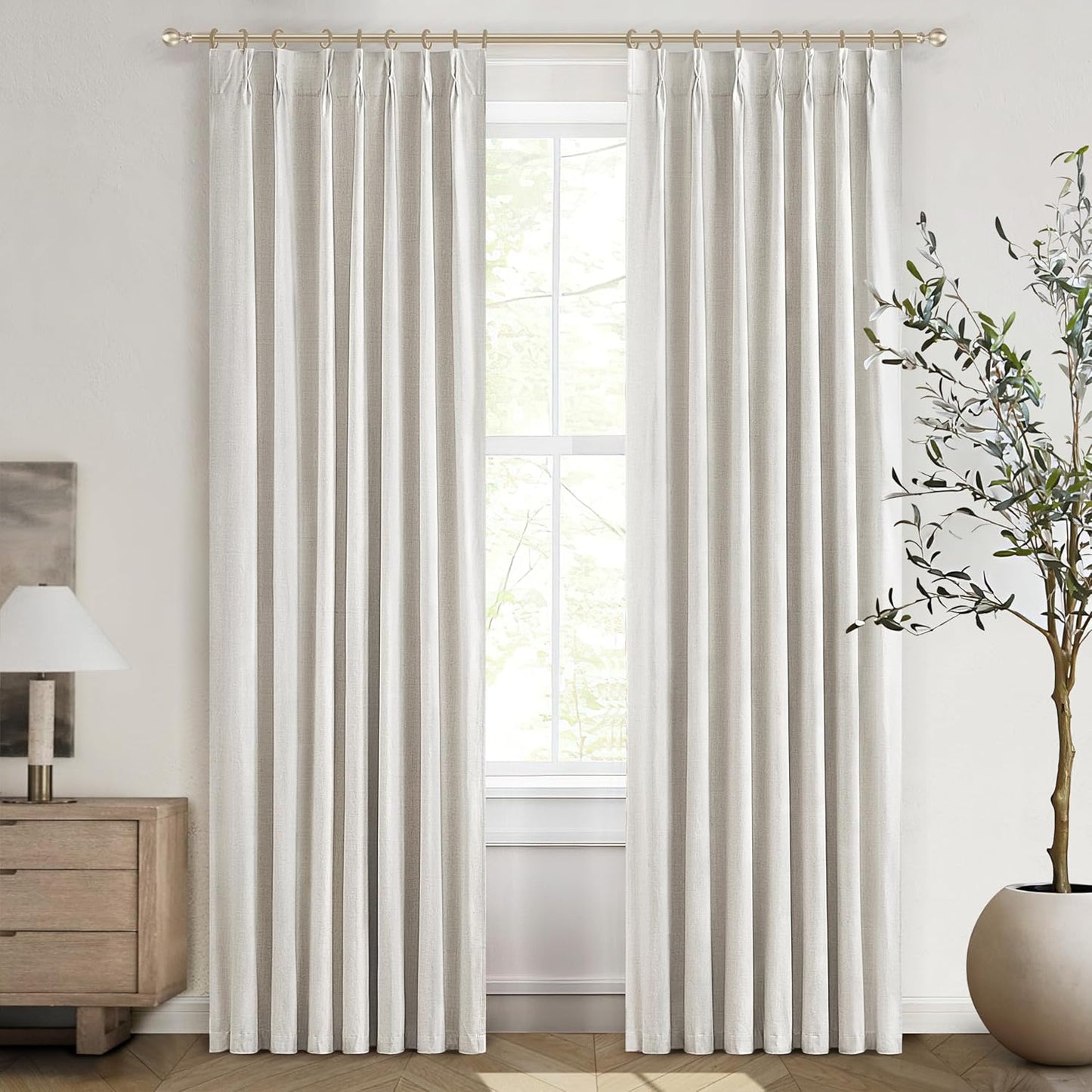 Blackout Curtains 95 Inches Long Custom Rustic Curtain for Living/Dining Room Darkening Linen Curtains & Drapes Weather Burg Thermal Insulated Cabin Back Tab/Hook Track Off White Pinch Pleated 2Panels