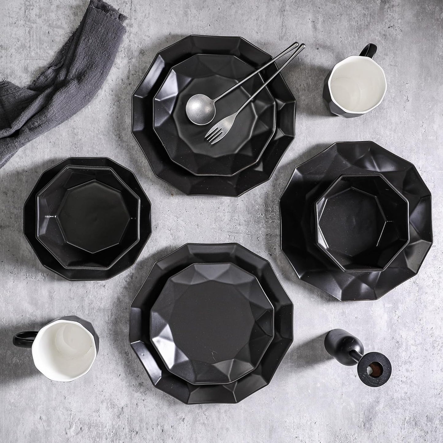 Stone + Lain Jamie Porcelain 32-Piece Geometric Dinnerware Set, Black