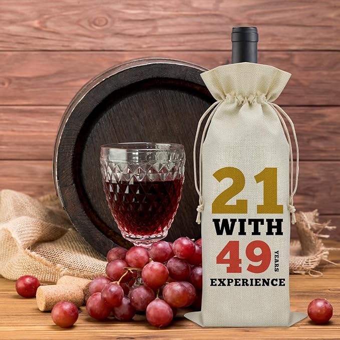 Sazuwu Funny 70th Birthday Gifts Wine Bag 70 Year Old Birthday Gifts for Friend 1954 Birthday Gifts Wine Bottle Decoration Bag 21 with 49 Years Experience Wine Accessories Gifts for Wine Lovers