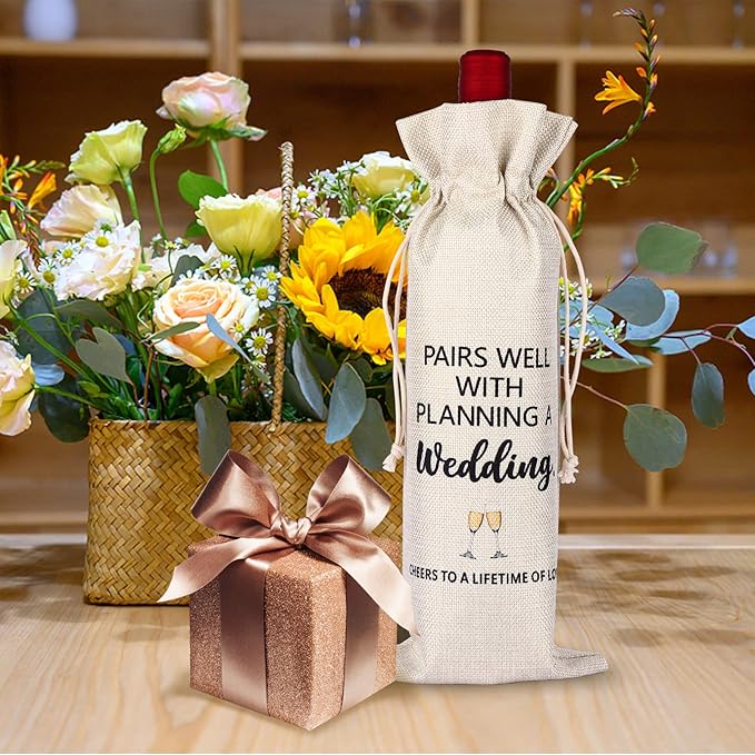 Wine Gift Bag, Engagement Gifts for Women, Wedding Gift for Couples Newly Engaged Unique (Cheers to a Lifetime of Love)