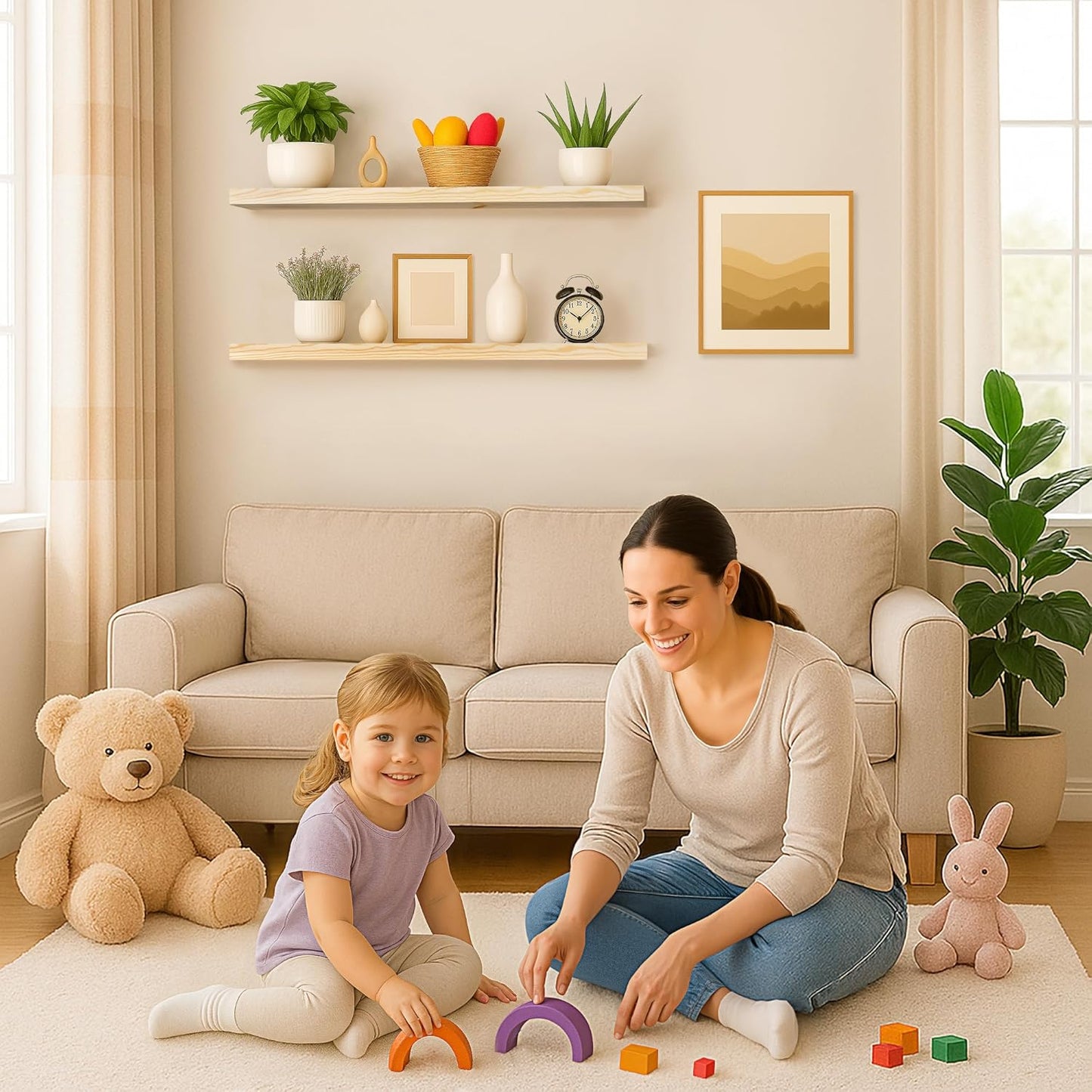 BGMG Wood Floating Shelves for Wall 30 inch, Rustic Wooden Wall Mount Shelves for Bathroom Living Room Bedroom Kitchen Farmhouse Set of 2-30x 6.7 x1.25 inch- DIY-Unfinished