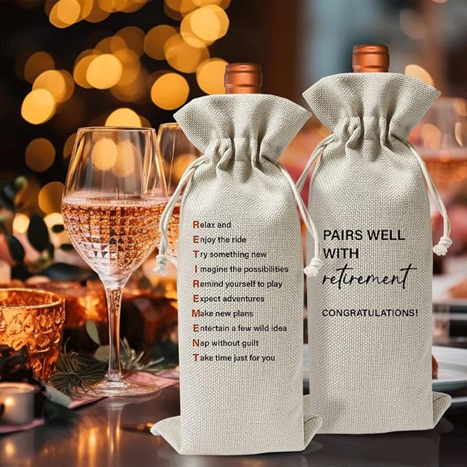 Retirement Idea Wine Bag For Teacher Coworker Employees Friend Colleagues Nurse Doctors Boss, Goodbye Farewell Leaving Gifts For Best Friend, Happy Retirement Party Decorations