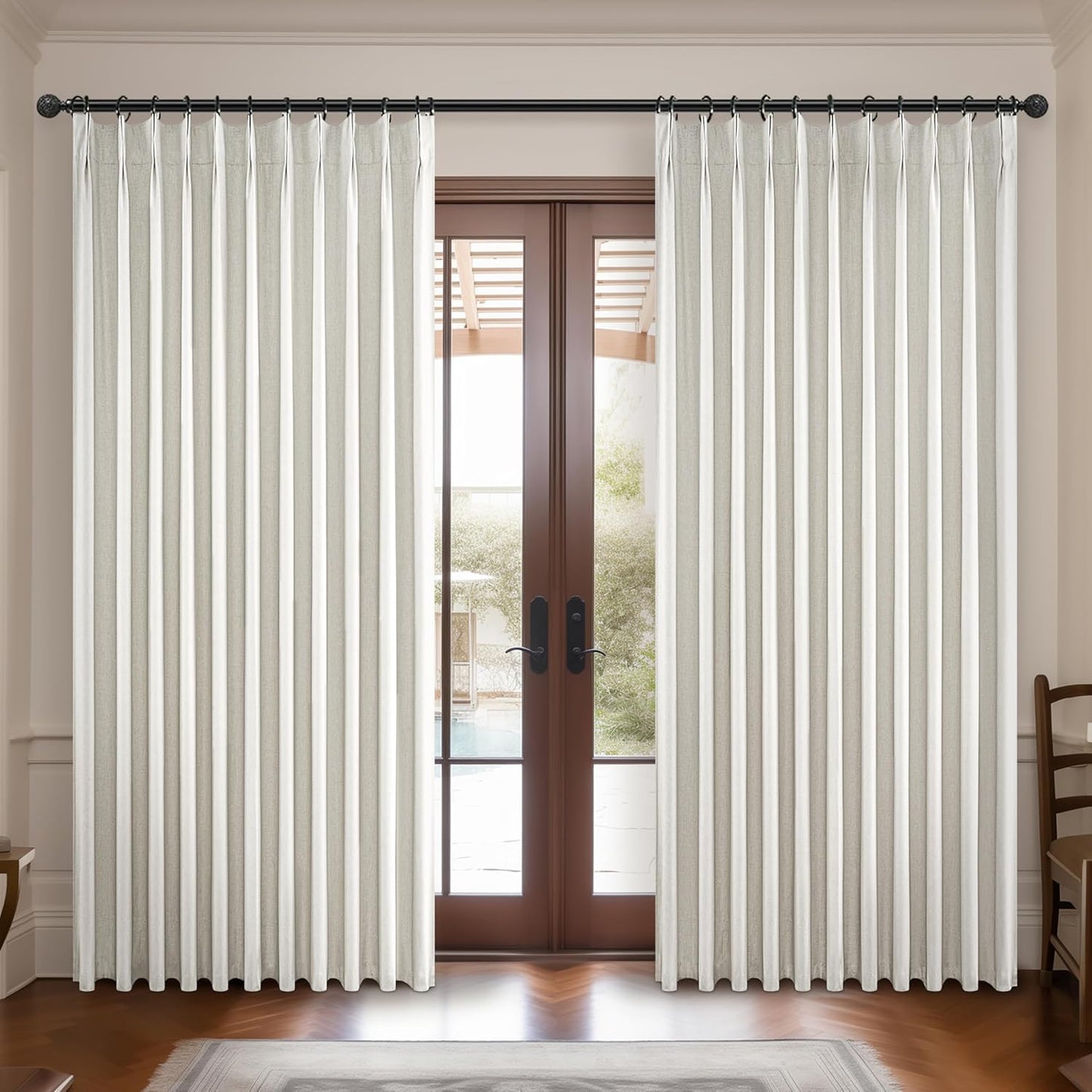 Curtains 70 Inches Wide Thick Linen Pleat Curtain 2 Panels Set for Sliding Glass Doors, Birch Neutral Pinch Pleated Blackout Bedroom Curtains with Hooks Rings & Ceiling to Floor Windows (70"Wx90"L)