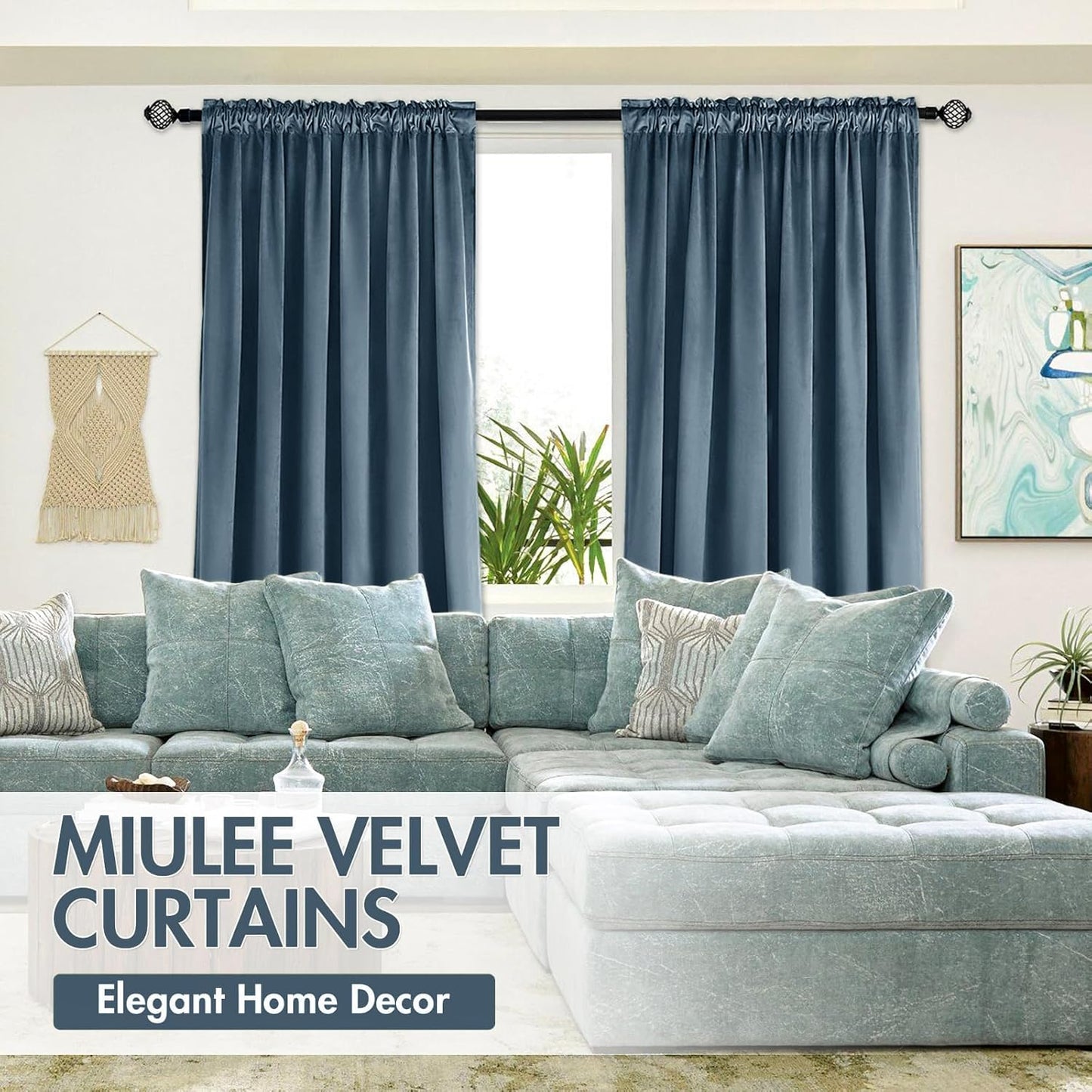 MIULEE Dark Slate Velvet Curtains Thermal Insulated Blackout Curtain Drapes for Bedroom Living Room Darkening 84 Inches Long Curtains Panels Rod Pocket Set of 2