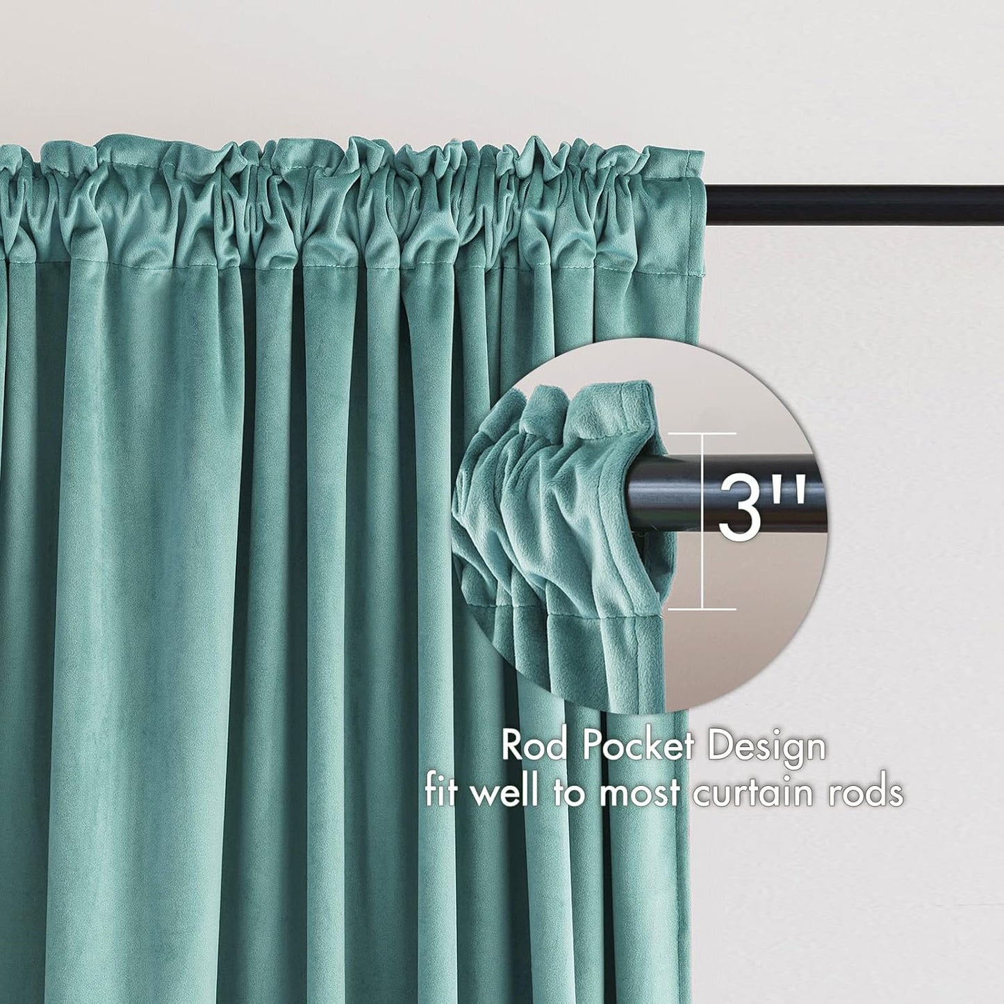 MIULEE Teal Velvet Curtains Thermal Insulated Blackout Curtain Drapes for Bedroom Living Room Darkening 96 Inches Long Curtains Panels Rod Pocket Set of 2