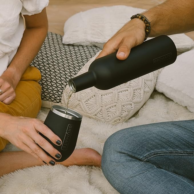 BrüMate Winesulator 25 Oz Triple-Walled Insulated Wine Canteen Made Of Stainless Steel, 24-hour Temperature Retention, Shatterproof, Comes With Matching Silicone Funnel (Glitter Merlot)