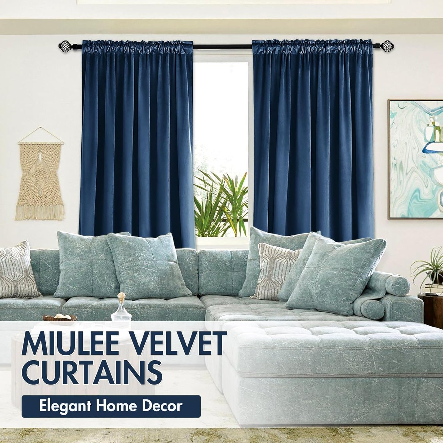 MIULEE Velvet Blackout Curtains Navy Blue Thermal Insulated Drapes for Bedroom Living Room Darkening 84 Inches Long Curtains Panels Rod Pocket Set of 2