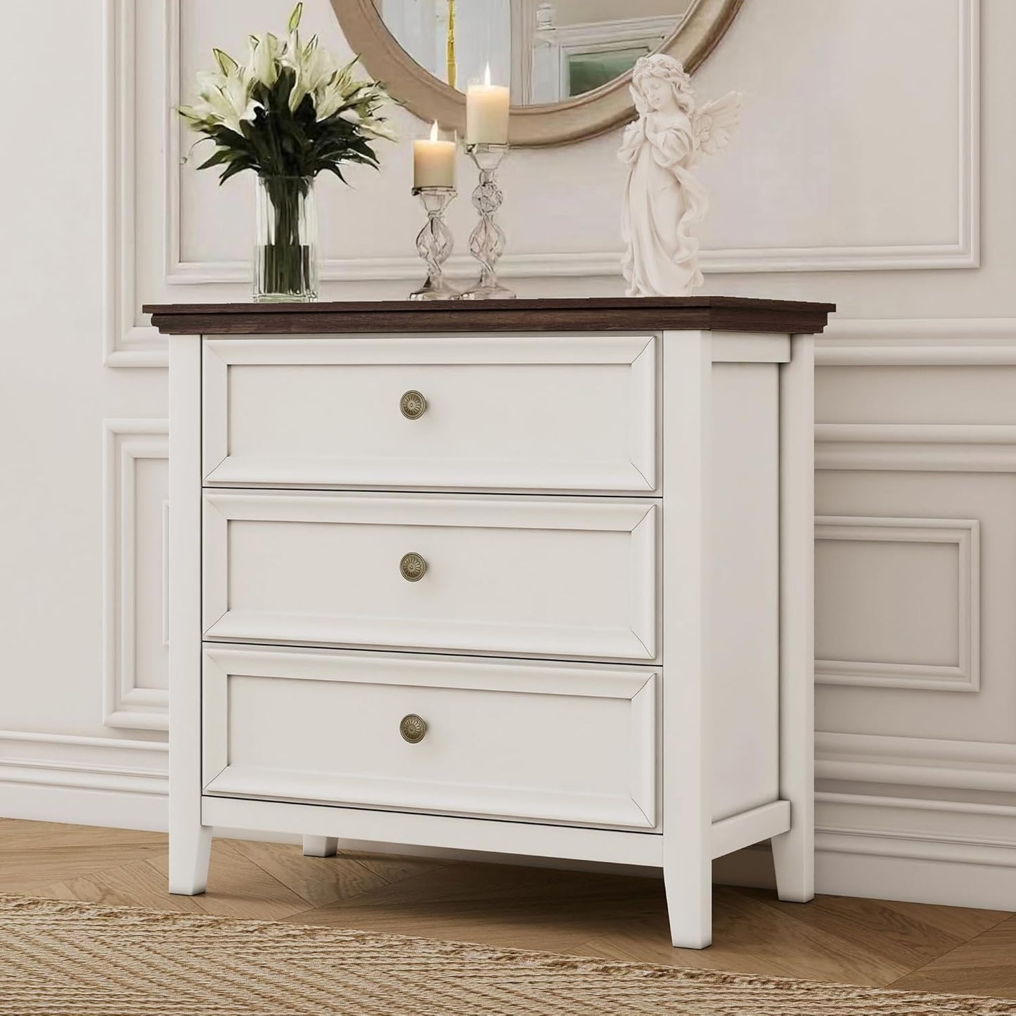 BLANKSPACE Dresser for Bedroom, 3 Drawer Dresser, Modern 3 Chest of Drawers, Farmhouse Storage Cabinet with 3 Drawers for Home Office, Dining Room, Antique White