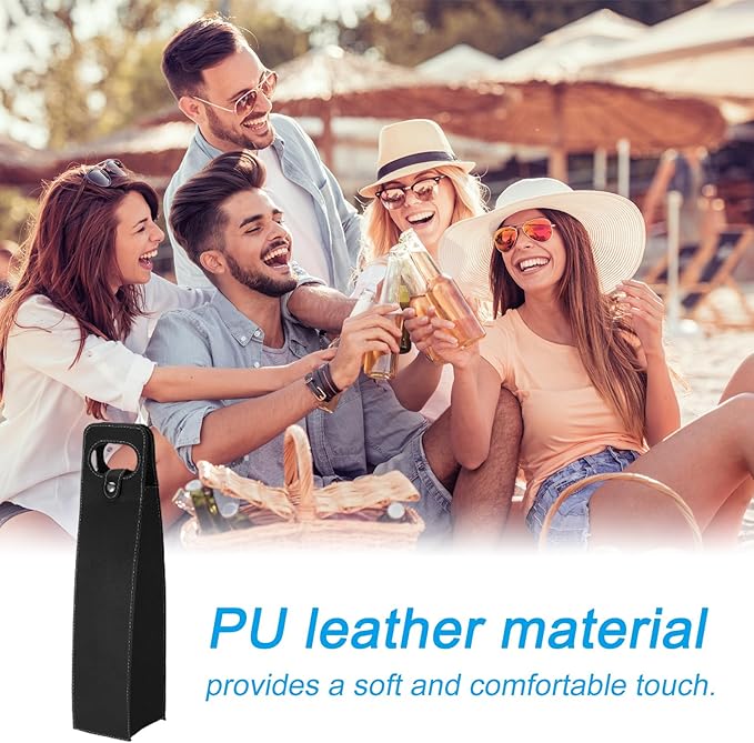 PATIKIL Wine Gift Bag, 2 Pack Wine Bag Reusable Leather Wine Tote Carrier for Wine Bottles Portable Champagne Gift Bags for Picnic Party Wedding, Black