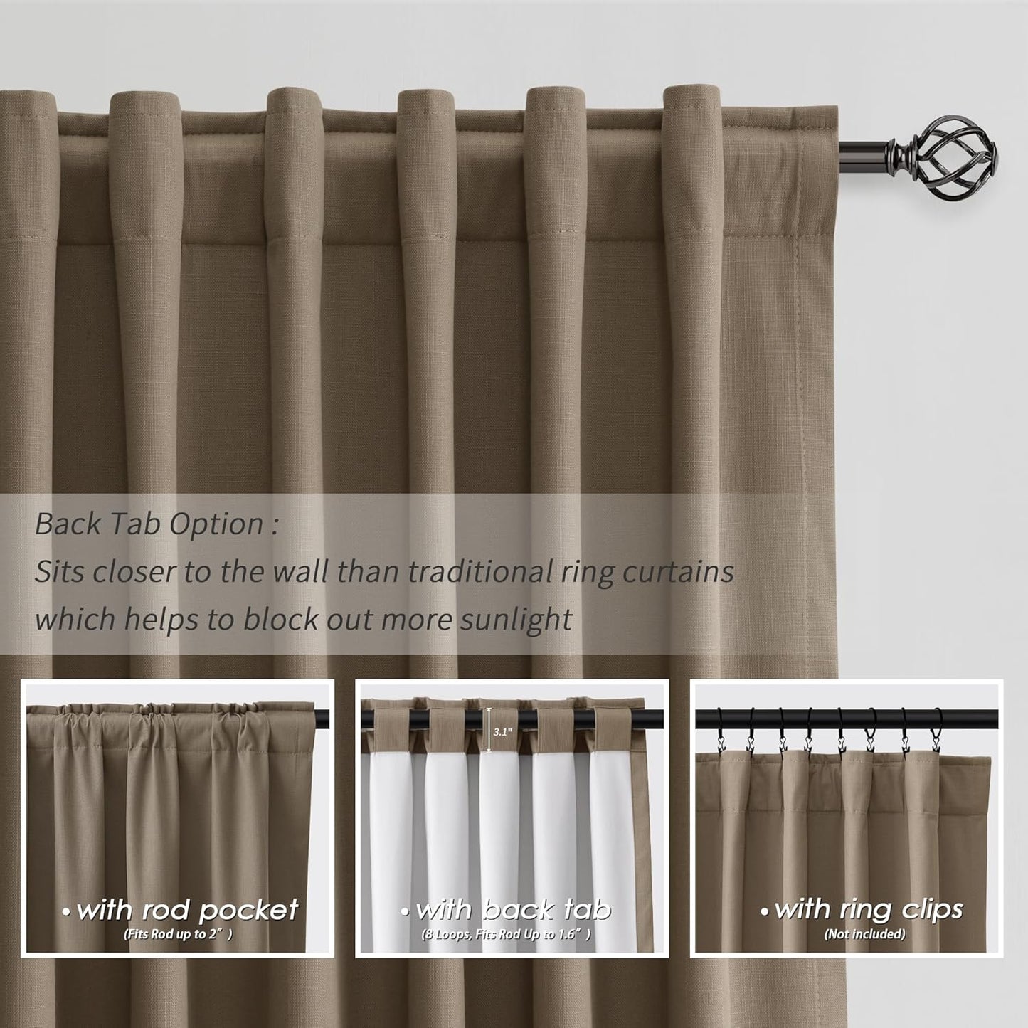 BOODII Dark Brown Linen Blackout Curtains for Bedroom 84 Inch Length 2 Panels Set Room Darkening Curtains Black Out Curtain Neutral Thermal Insulated Living Room Nursery Drapes Back Tab 52x84
