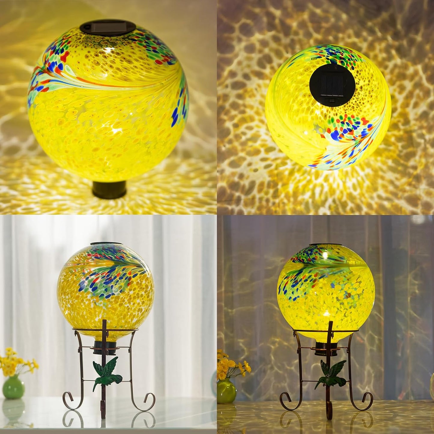 10" Diameter Solar Gazing Ball and 8.5" Metal Stand Indoor Outdoor Glass Globe Sphere Yard Art Ornament Solar Gazing Balls for Garden,Lawn,Porch,Patio Gardening Gift for Women(Yellow)