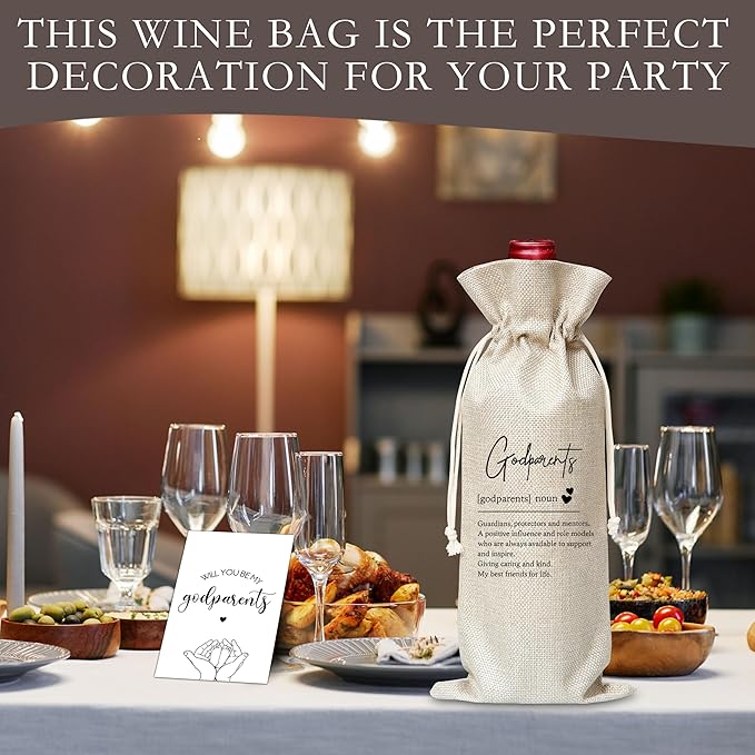 Dskly Godparents Gifts Wine Bag & Card, Godparents Proposal Gifts, Wine Bag For Godmother Godfather, Godparents Definition Wine Bag For Baby Shower Baptism, Will You Be My Godparents Gifts -08