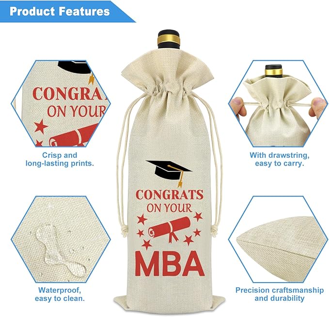 Graduation Gift for MBA Wine Bag MBA Degree Graduation Gift Graduation Party Decorative Wine Bags Graduation Gift for Master of Business Administration Degree Students Friend Wine Bottle Bag Cover