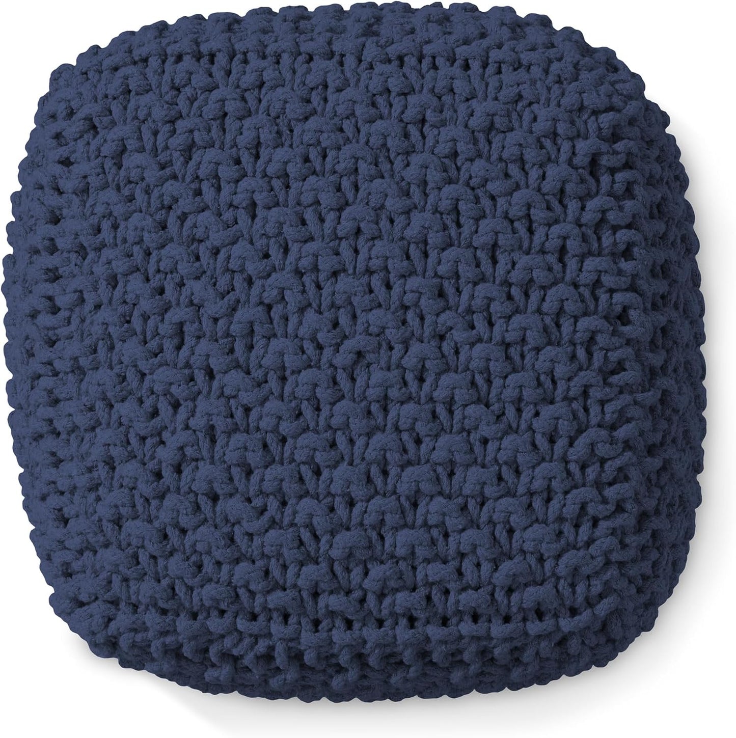 Casafield Square Pouf Ottoman, Navy Blue 18.5" W x 18.5" D x 14.5" H Cotton Knit Foot Stool - Boho Floor Pouffe for Living Room, Bedroom, Home Office