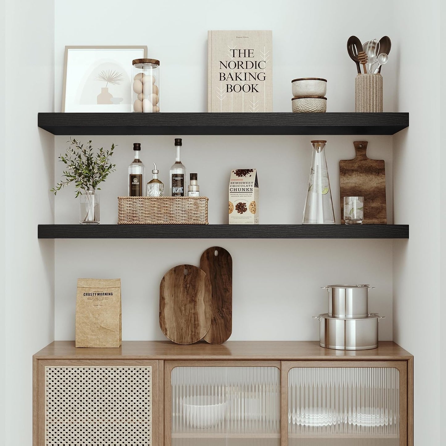 Single Floating Shelves 48 Inches, 48 x 10 inch Deep x 1.8 in Thick, Long Wall Shelves Heavy Duty 80 lbs for Bedroom, Living Room, Kitchen, Office, Modern Shelf Book Home Decor, Black