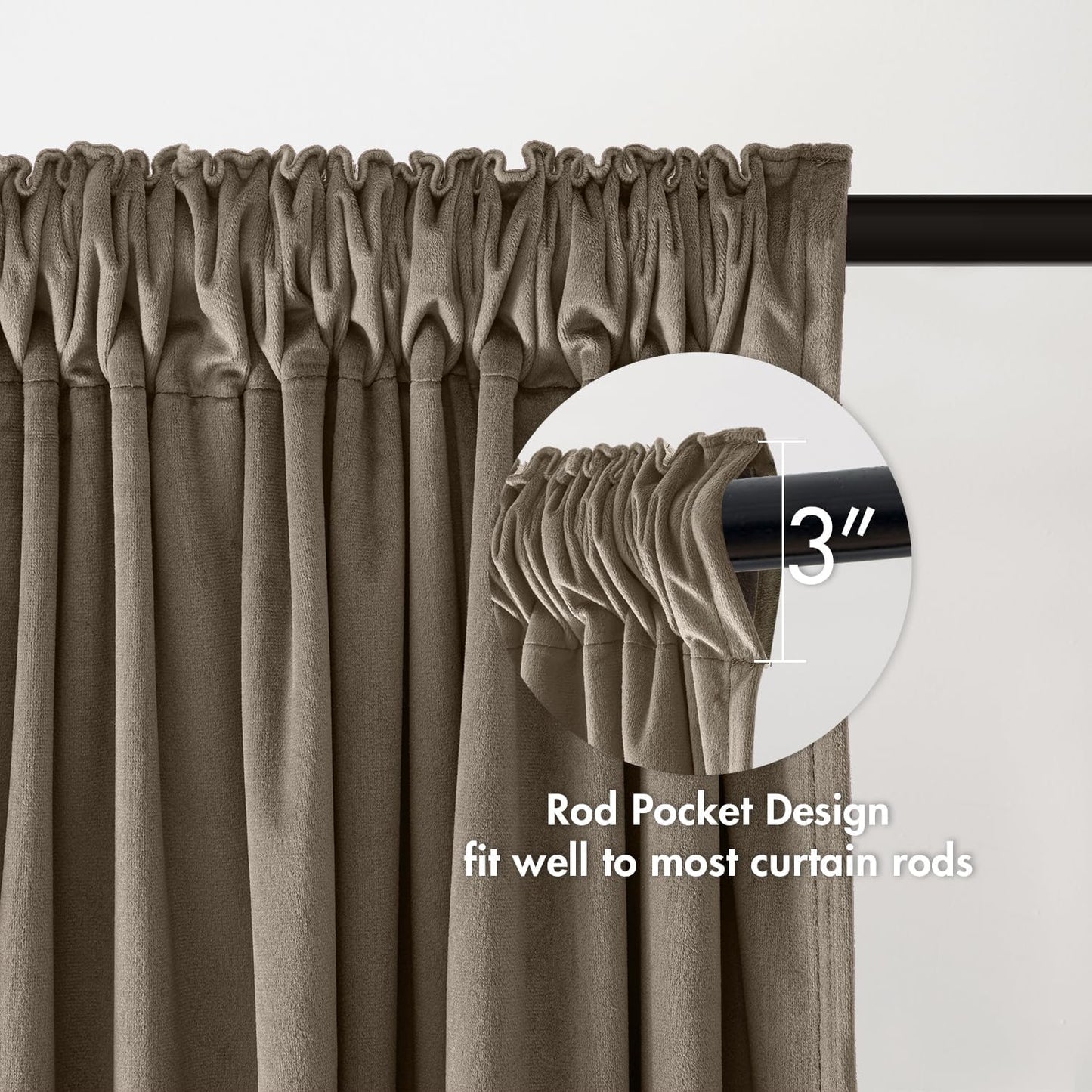MIULEE Taupe Velvet Curtains Thermal Insulated Blackout Curtain Drapes for Bedroom Living Room Darkening 90 Inches Long Curtains Panels Rod Pocket Set of 2