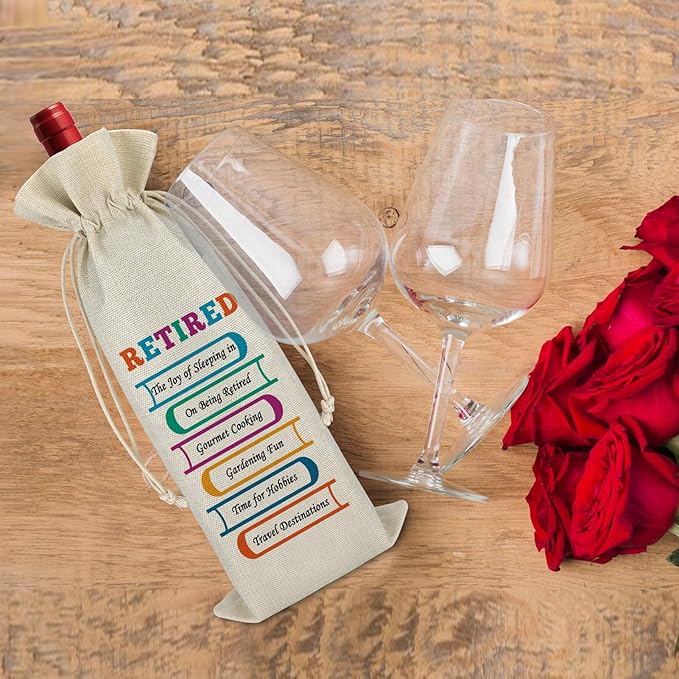 Retirement Wine Bag Happy Retirement Gifts for Men Women Retirement Leaving Farewell Gift for Coworker Burlap Wine Bottle Bag Funny Retired Gift for Leader Teacher Police Nurse Wine Wrap Bag