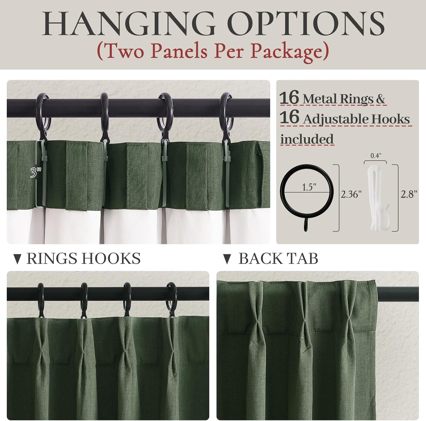 Decorative Blackout Curtains 95 Inches Long for Bedroom, Olive Green Pinch Pleated Textured Linen Blended Window Curtains 95 inch for Living Room Darkening Drapes with Hooks 2 Panels (40" Wx95 Lx2)