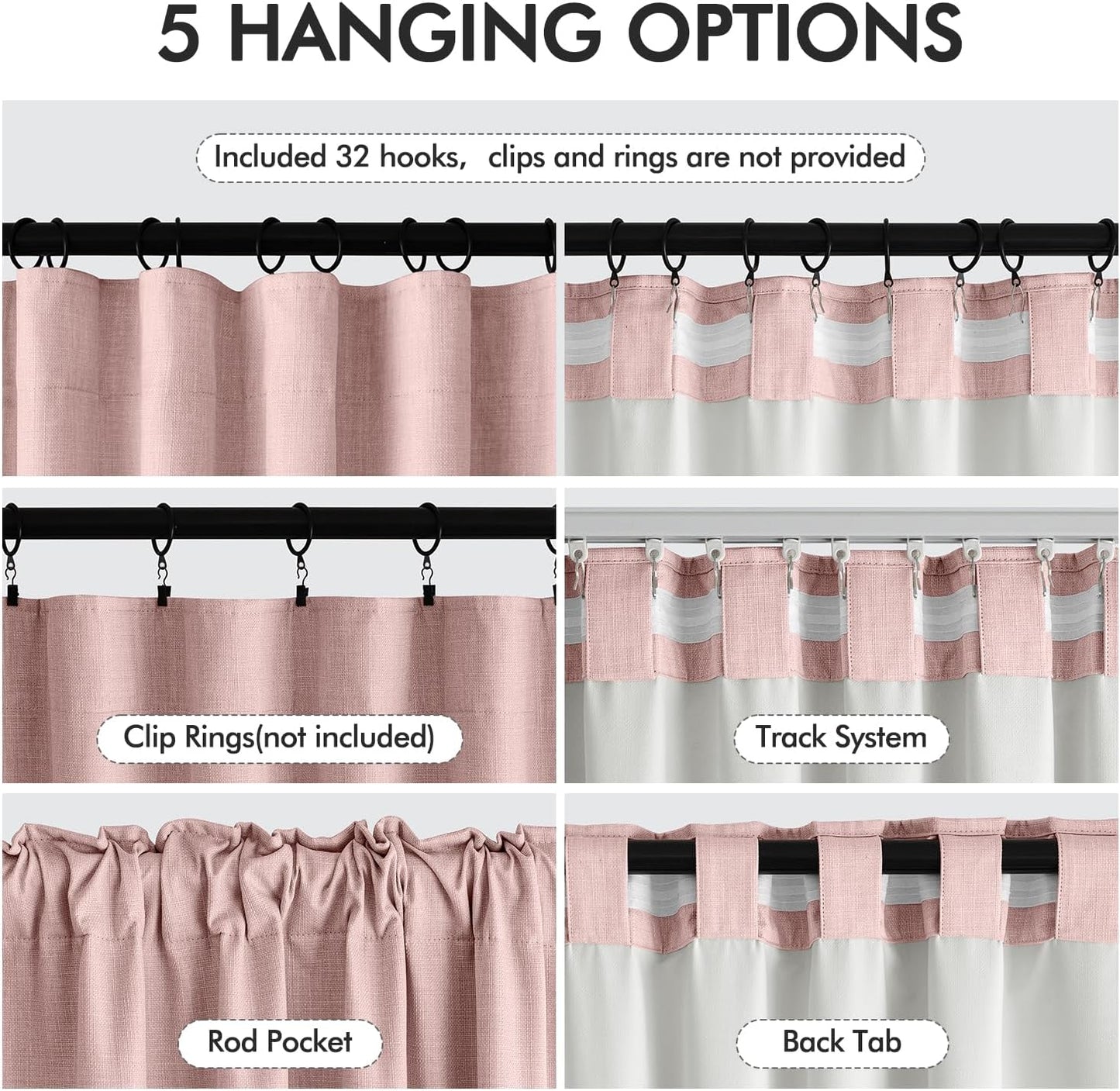 MIULEE 100% Blackout Curtains 102 Inch Long 2 Panels for Bedroom, Thick Luxury Faux Linen Black Out Curtain Room Darkening Back Tab Pleat Window Textured Drapes with Hooks for Living Room, Baby Pink