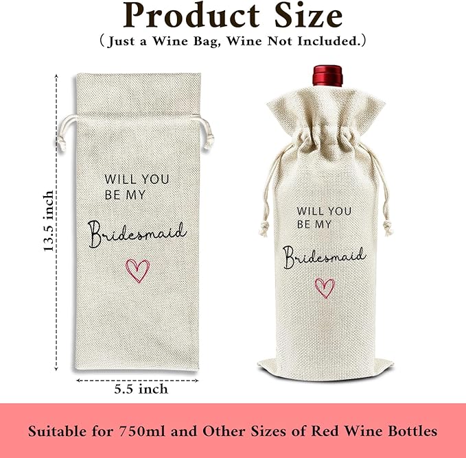 Will You Be My Bridesmaid - Gifts for Besties Wine Bags, 1 PC Reusable Drawstring Burlap Wine Bottle Bags, Proposal Gifts for Sister Friends, Wine Gift Bag Wine Accessories -26