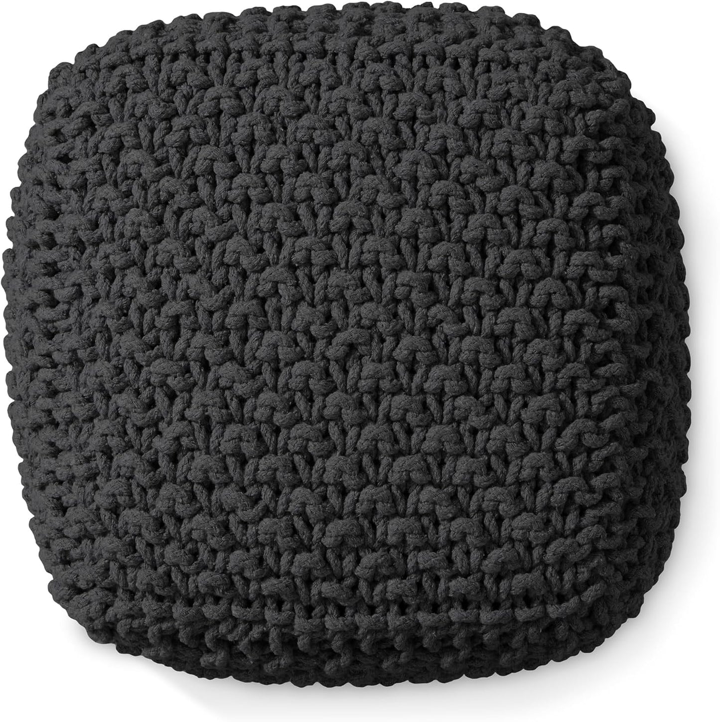Casafield Square Pouf Ottoman, Black - 18.5" W x 18.5" D x 14.5" H Cotton Knit Foot Stool - Boho Floor Pouffe for Living Room, Bedroom, Home Office