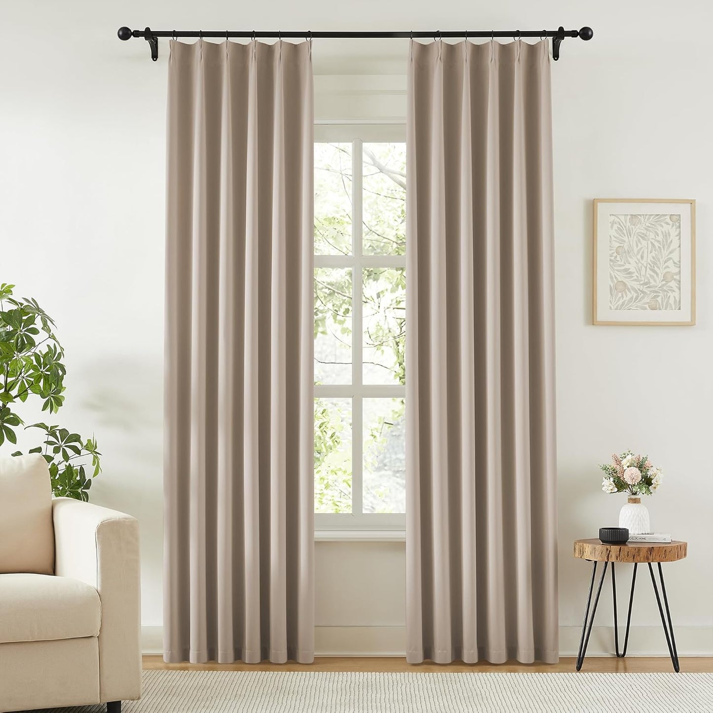 KangBang Pinch Pleated Blackout Curtains 84 Inch Length 2 Panels Set, Room Darkening Black Out Modern Thermal Window Treatments with Hooks for Bedroom Office,40”Wx84”L, Taupe