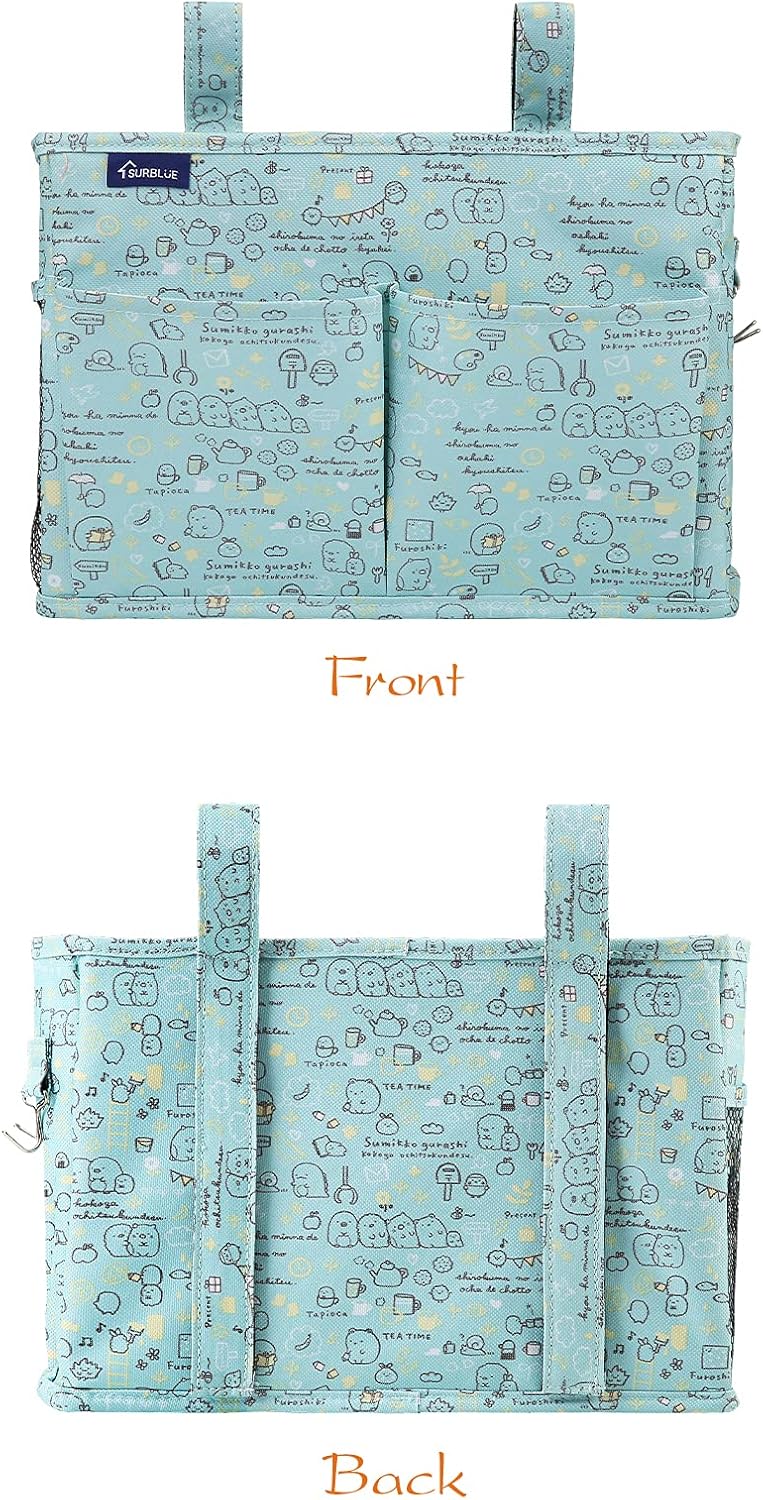 Surblue Bedside Caddy Hanging Bed Organizer Storage Bag Pocket for Bunk and Hospital Beds, College Dorm Rooms Baby Bed Rails,Camp Chiars，Wheelchair Side Bag，4 Pockets and 2 Hooks (Cartoon)