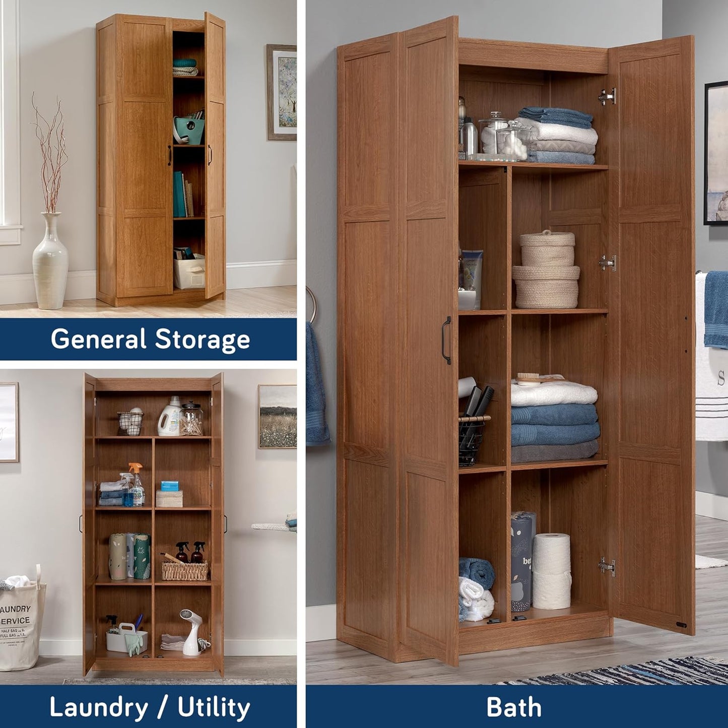 Sauder Select Storage Cabinet, Pantry Cabinet Kitchen Storage with Adjustable Shelves, Bathroom Storage Cabinet, in Highland Oak