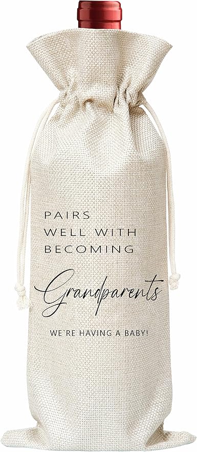 Grandparents Gifts Wine Bag - Gift For New Grandpa Grandma, Grandparents Aunt Uncle, Baby Announcement - Cotton Burlap Wine Bag (1 Pcs) - WB027