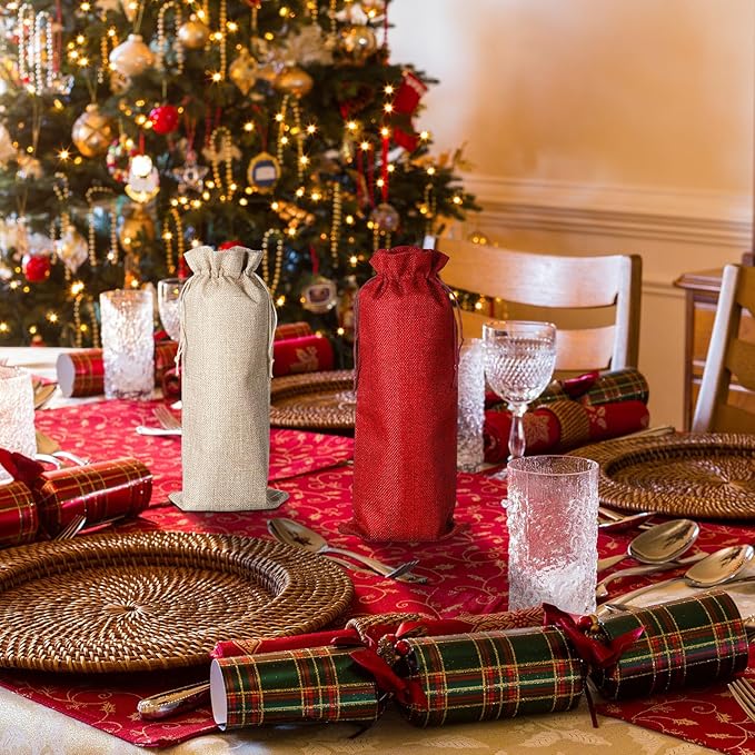 Berlune 72 Pcs Burlap Wine Bags Bulk Wine Bottle Gift Bag for Mother's Day Cloth Wine Bags, Reusable Wine Gift Bags with Drawstrings Tags for Wine Bottles for Holidays Wedding Birthday Party Favors