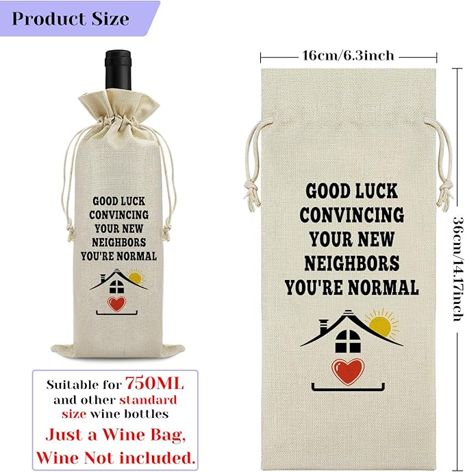 Funny Housewarming Gift Wine Bag First New Home House for Homeowner Realtor Gift to Client Housewarming Party Decors New Apartment Gift for Friend House Warming Gift Wine Gift Bag for Women Men