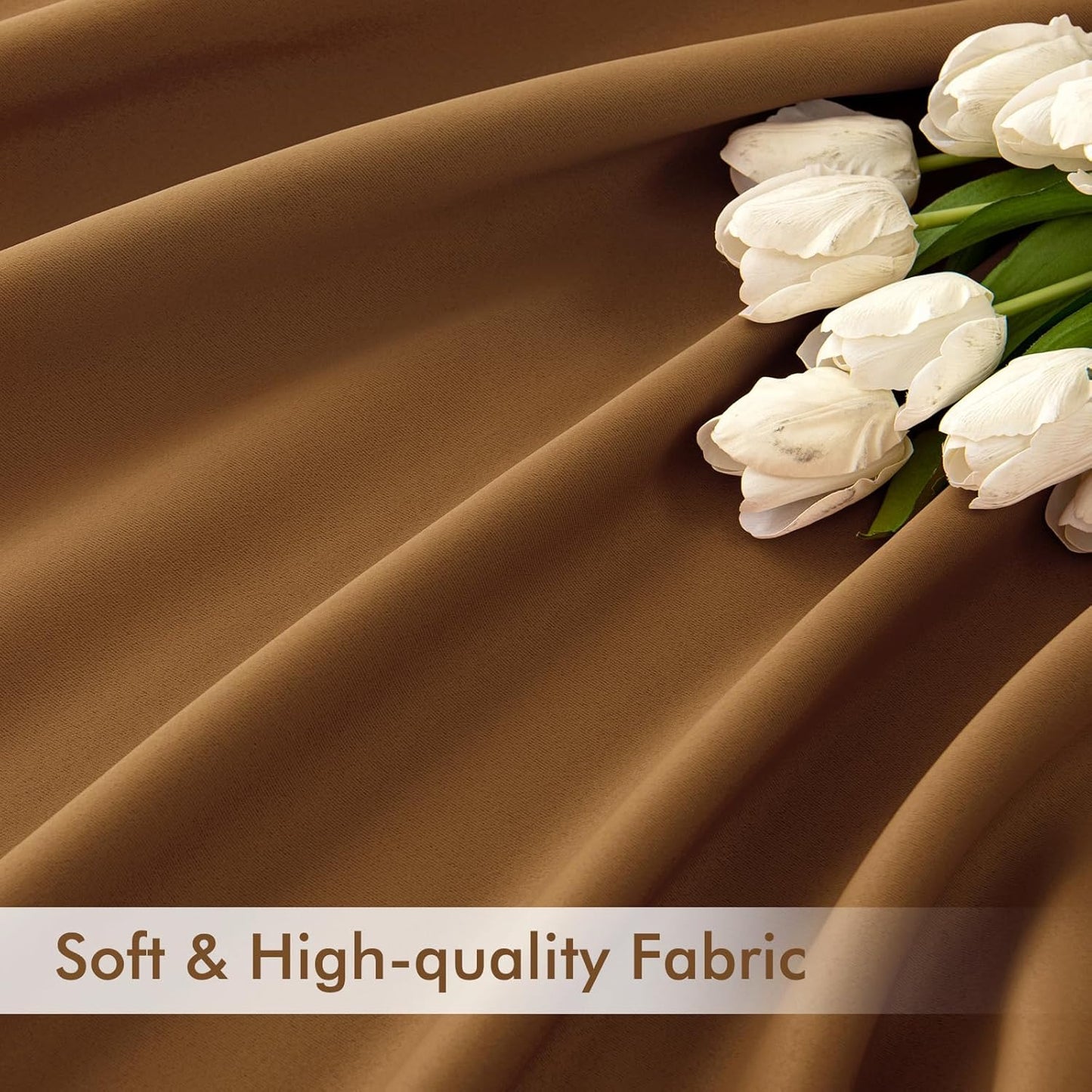 MIULEE Golden Brown Back Tab Blackout Curtains 63 Inch Length 2 Panels Set for Living Room Bedroom Privacy, Rod Pocket/Pinch Pleat Thermal Insulated Room Darkening Pleated Light Blocking Drapes