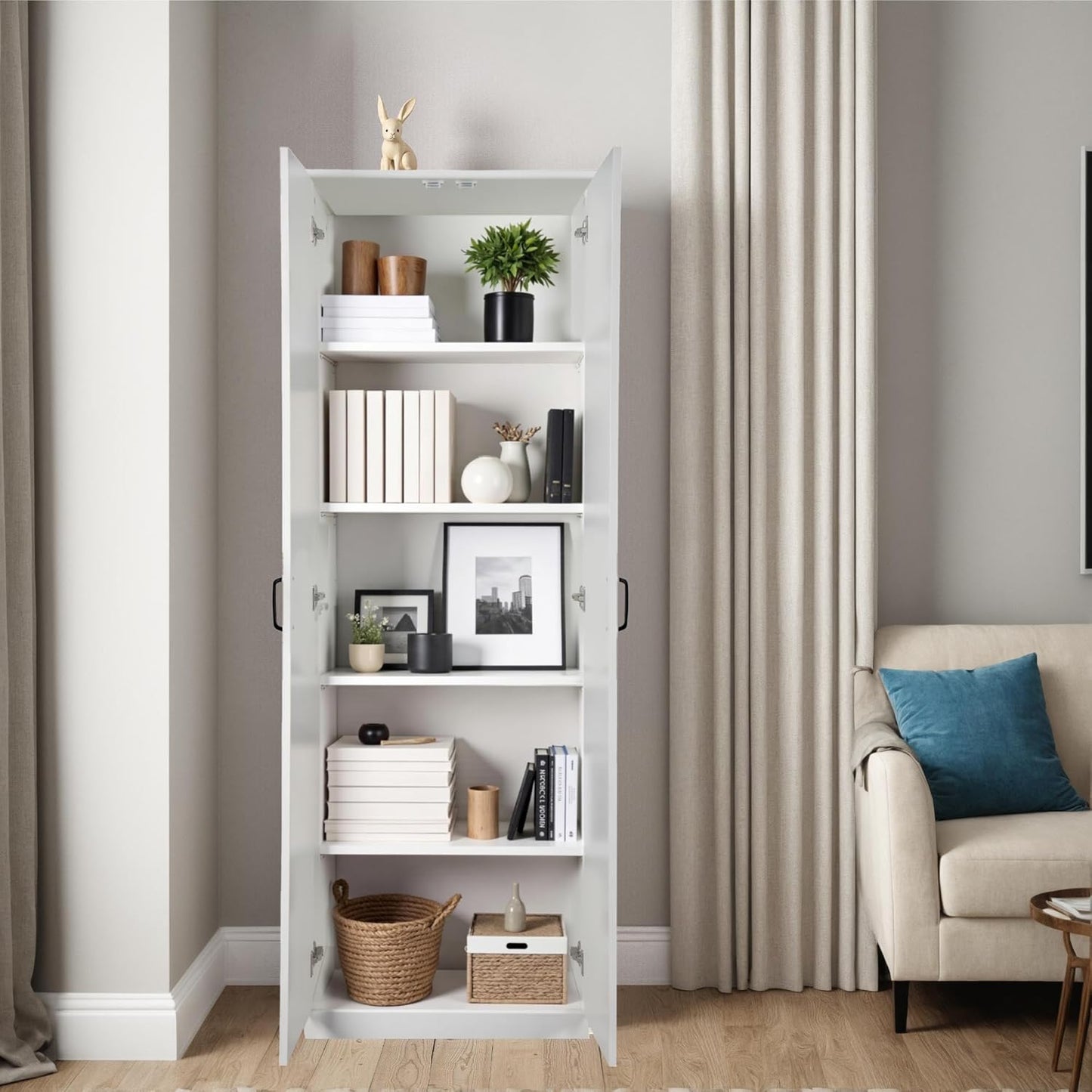 71" Tall Pantry Cabinet/Storage Cabinet, Wood Cupboard with 2 Door and 3 Adjustable Shelves for Kitchen, Dining Room, Living Room, Bathroom (Style 2)