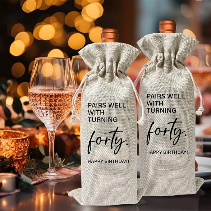 Forty Years Old Birthday Gift Wine Bag For Wife Sister Friend Mom Dad Women Men Her, 40th Birthday Party Decor, 1984 Birthday Gift, 40th Anniversary Wine Bag, Pairs Well With Turning 40th