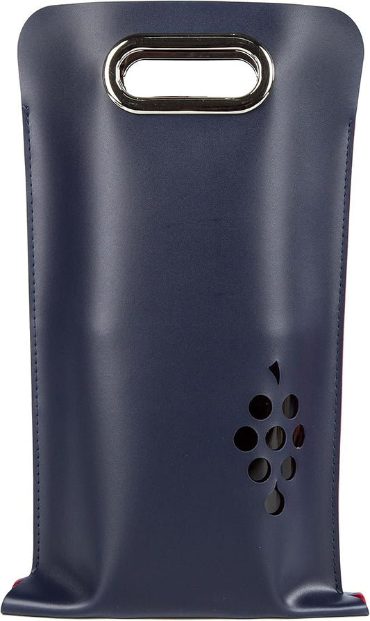 Leather Wine Bag with Handles Reusable Wine Carrier Bag Carrier Tote PU Leather Wine Gift Bag for Party Picnic Travel for Wine Lover Color Blue 2 Bottle, color blue- 2 bottle