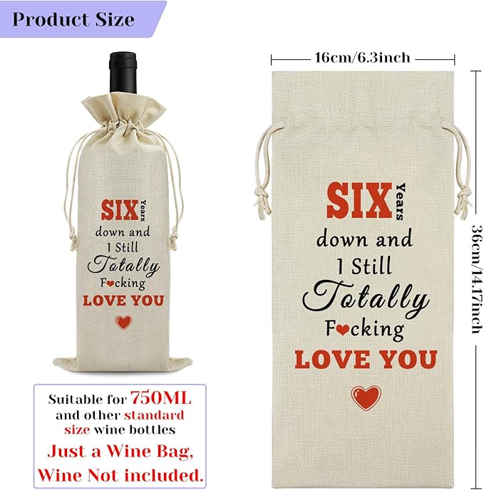 6th Anniversary Wine Bag Wedding Gift 6 Years of Marriage Gift for Couple Women Men Drawstring Wine Wrapping Bag 6th Anniversary Keepsake Gift Birthday Christmas Valentine Gift Wine Gift Bag