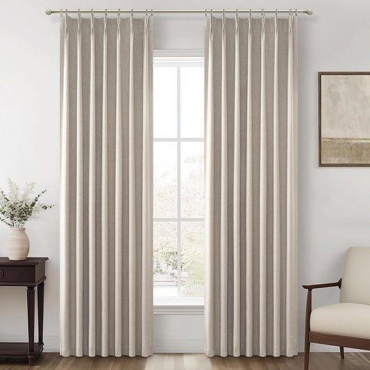 Viral Curtains with Pinch Pleat Clips & Hooks, Grey Taupe Faux Linen Blackout Curtain for Bedroom 90 Inches Long Heavy Drapes Thermal for Summer Heat Sound Deadening Privacy Windows Burg (40"Wx90"Lx2)
